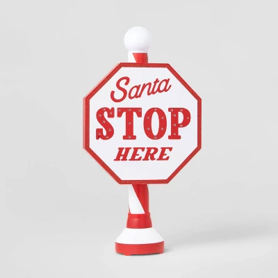 Santa Stop Here LED Tabletop Sign Red/White - Wondershop™
