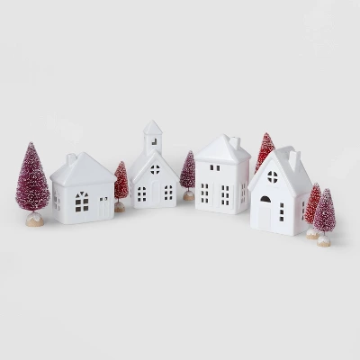 10pc Battery Operated Decorative Ceramic Village Kit White With Blush Trees - Wondershop™ - Image 2
