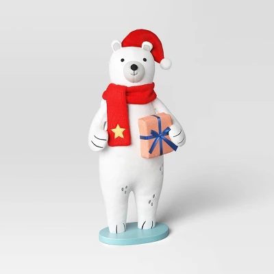 23.5" Fabric Polar Bear Holding Gift Animal Statue - Wondershop™ White - Image 3