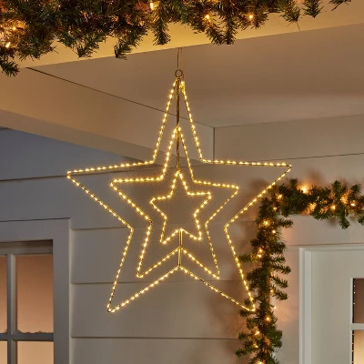 22.5" 287ct LED 3D Silver Star Dewdrop Christmas String Lights Warm White With Silver Wire - Wondershop™