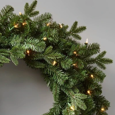 28in Prelit Artificial Christmas Wreath Natural Clear Lights - Wondershop™ - Image 2