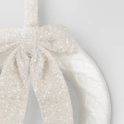 18.25" Knit Fabric With Bow Decorative Christmas Wreath White - Wondershop™ - Image 2